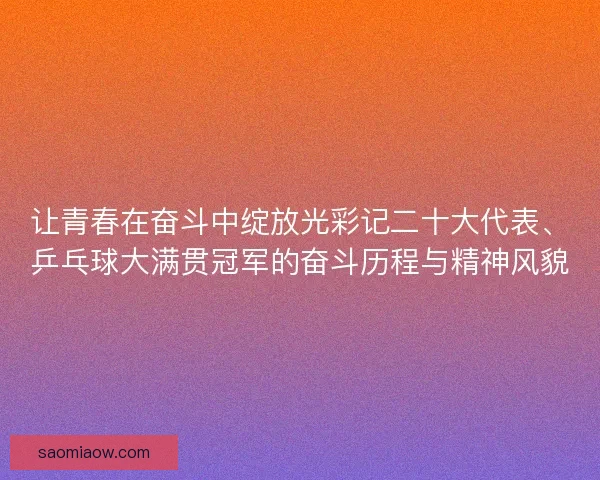 让青春在奋斗中绽放光彩记二十大代表、乒乓球大满贯冠军的奋斗历程与精神风貌
