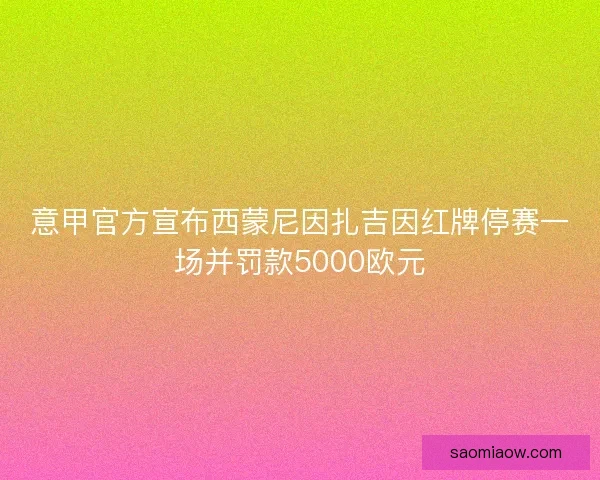 意甲官方宣布西蒙尼因扎吉因红牌停赛一场并罚款5000欧元